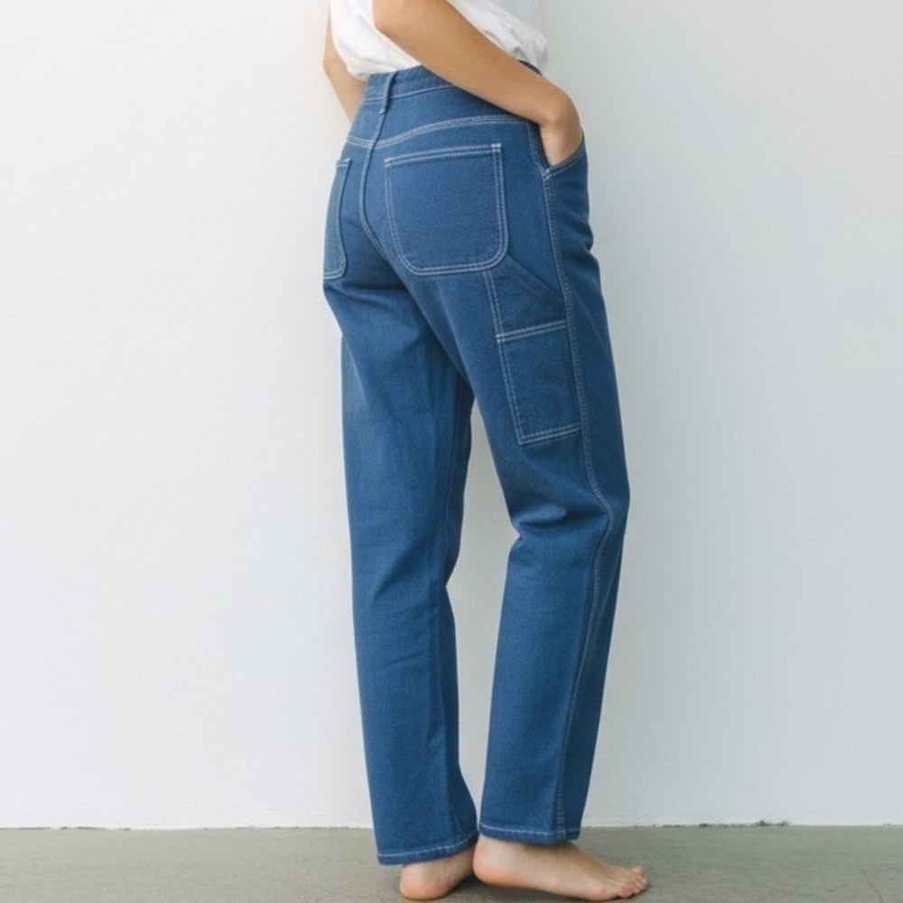 Simple Society Blue Carpenter Pants High Waisted Contrast Stitch Utility Jr 5